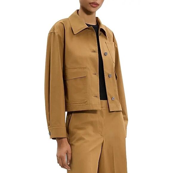 New THEORY Feather Chino Cropped Work Jacket Medium - Picture 2 of 14